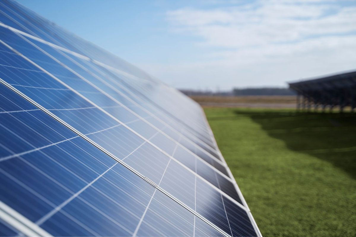 Champ de panneaux photovoltaïques d'une station de dessalement solaire